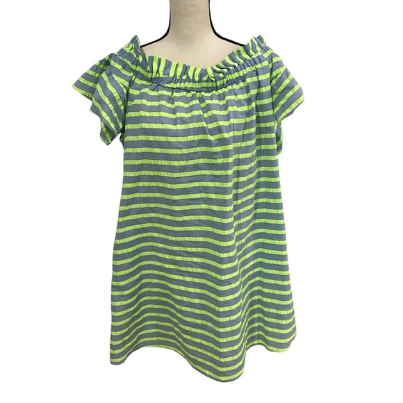 Corey Lynn Calter Anthropologie Bayside Off Shoulder Dress Green Striped Size L - Picture 1 of 11